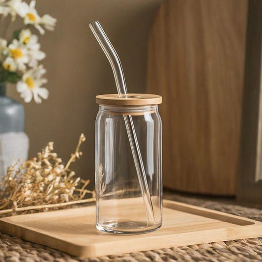 Can Glass Tumbler with Lid & Straw