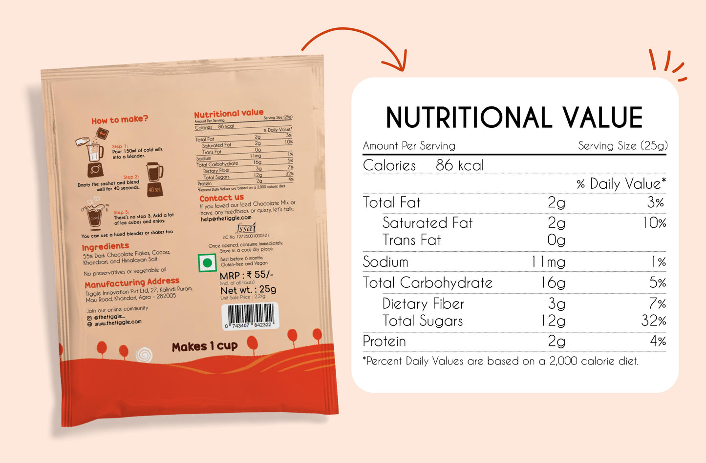 55% Dark Iced Chocolate Mix Sachets - Pack of 10