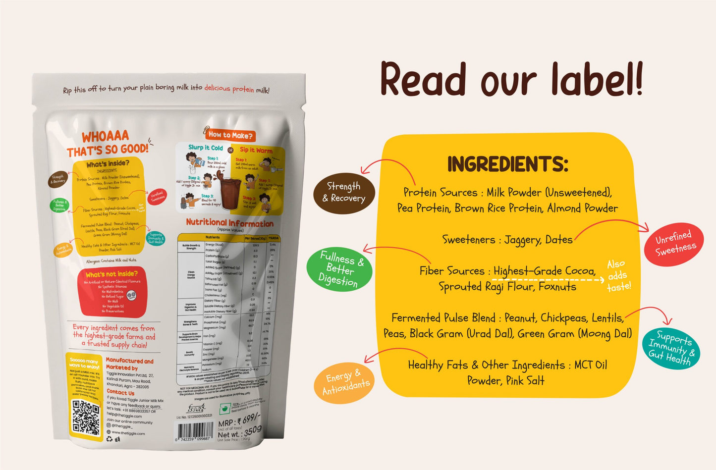 Tiggle Junior Everyday Milk Mix | Nutritional Chocolate Powder For Kids (350g)