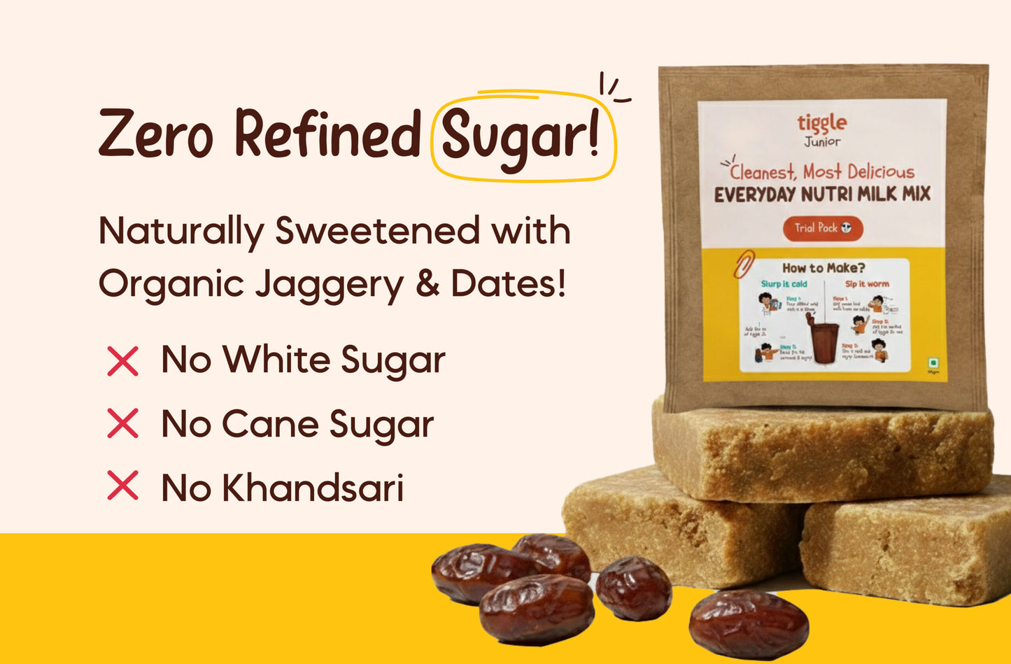 Tiggle Junior Everyday Milk Mix Trial Sachets | Nutritional Chocolate Powder For Kids (120g)