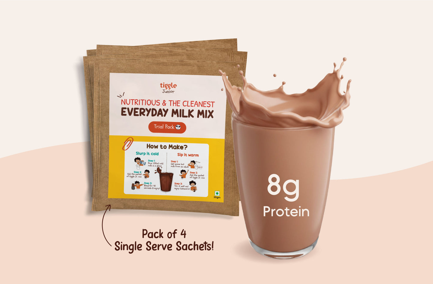 Tiggle Junior Everyday Milk Mix Trial Sachets | Nutritional Chocolate Powder For Kids (120g)